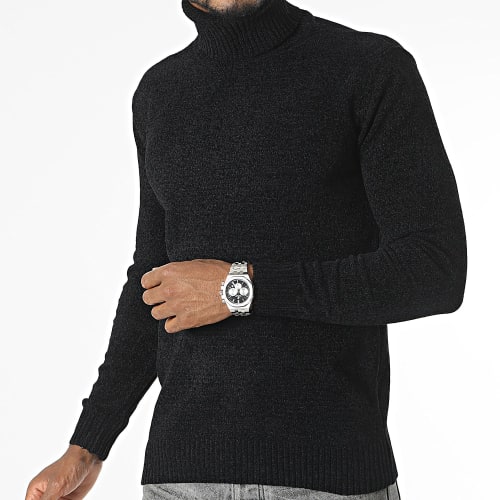 Pull Col Roulé Noir Chiné