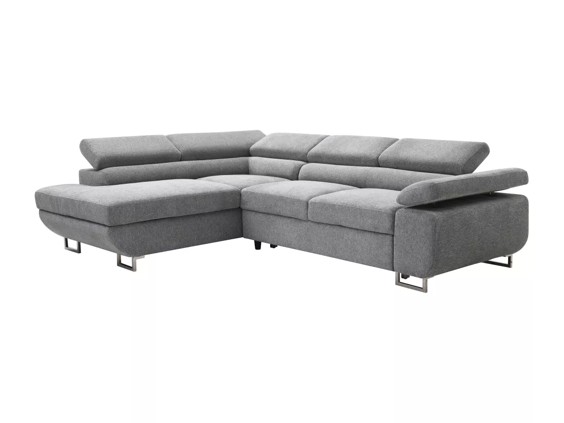 Canapé d'angle gauche convertible en tissu texturé gris NURAZIO