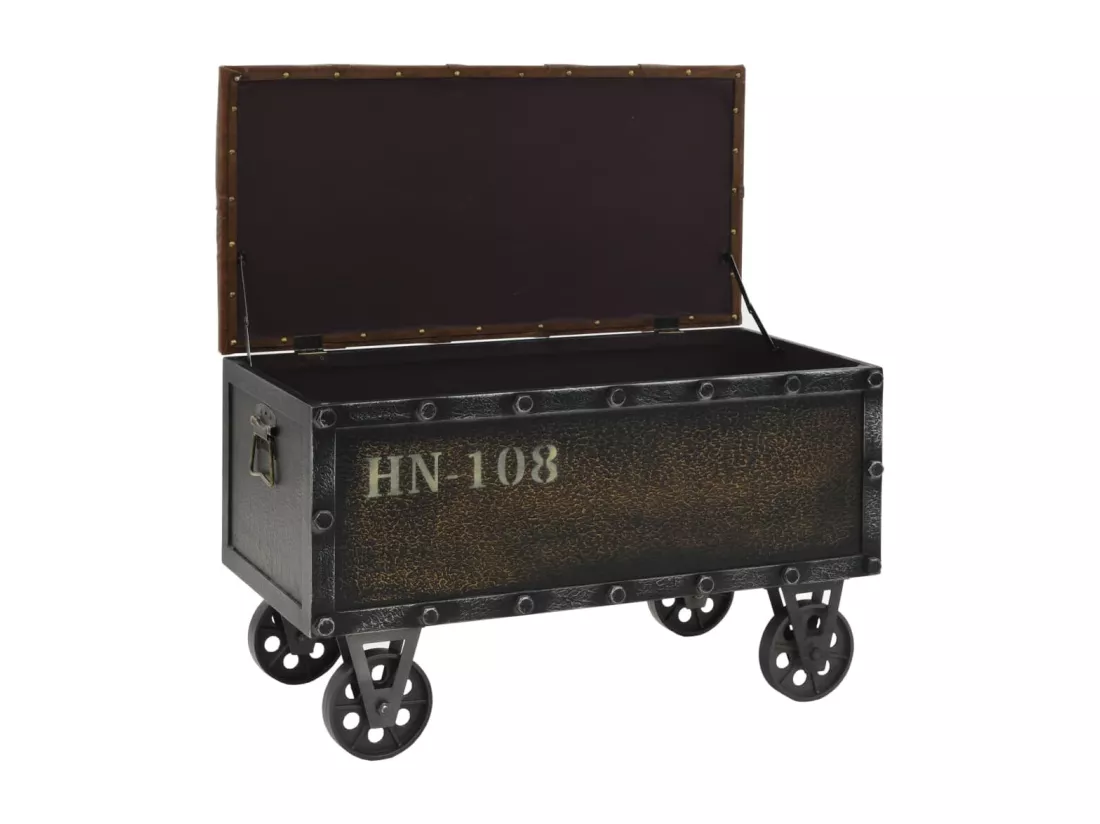 Banc de rangement Bois massif et similicuir 80,5x41x50 cm