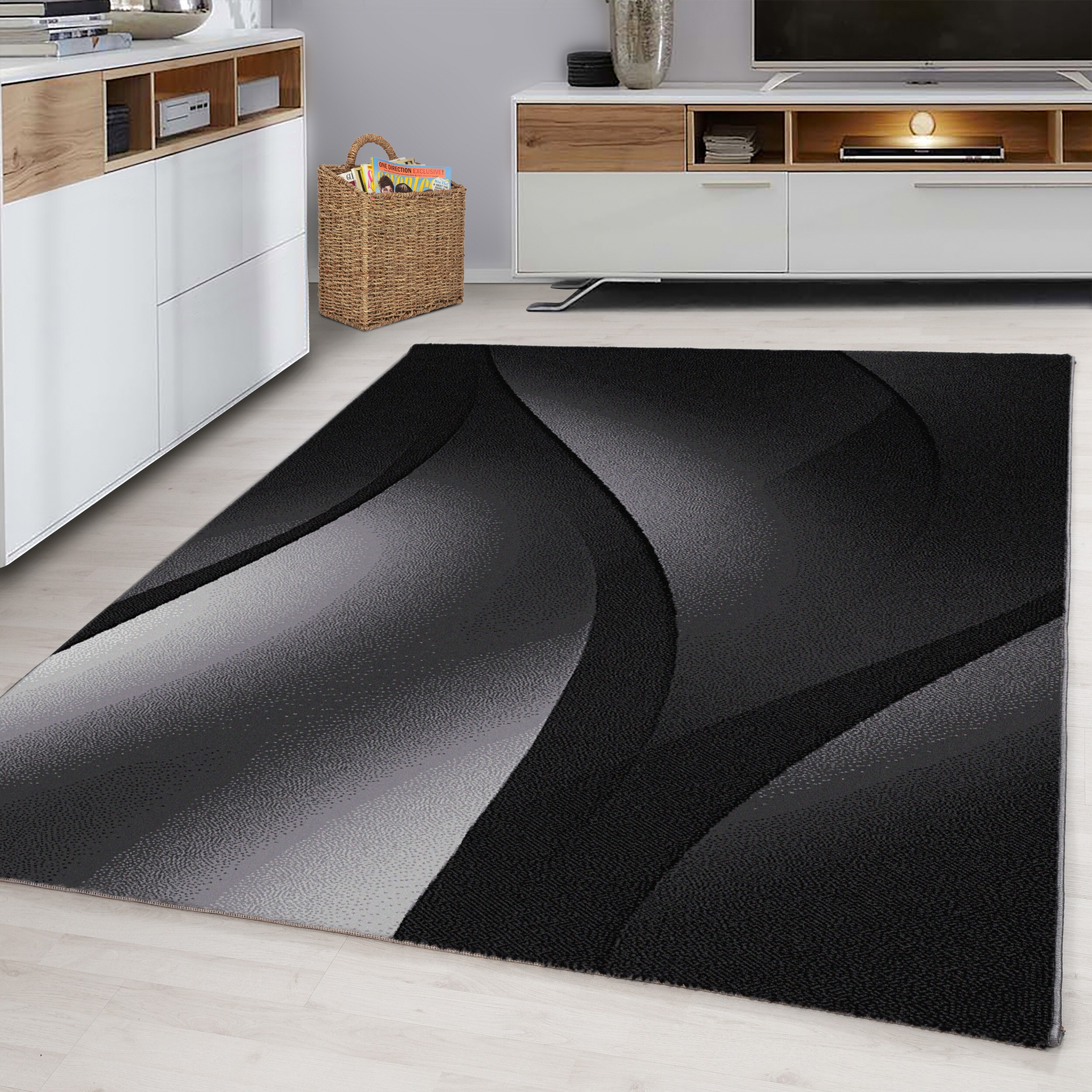 Stilvoller Designer Kurzflor Teppich - Abstraktes Wellen Design