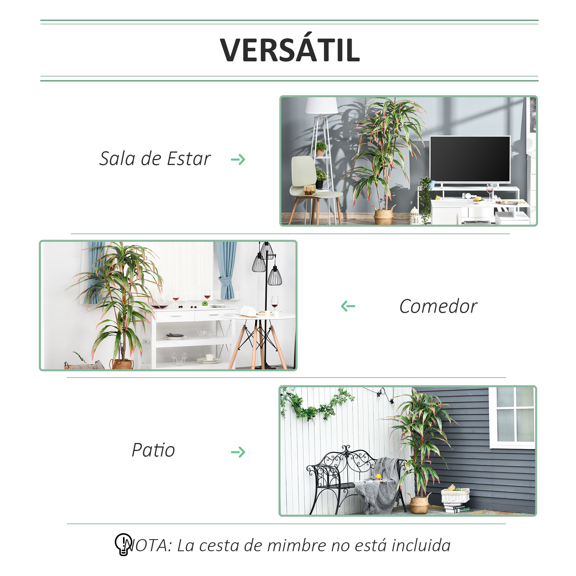 Yucca artificial Outsunny com vaso para jardim doméstico, planta Dracaena com 93 folhas, árvore sintética decorativa realista, Ø18x165 cm, verde