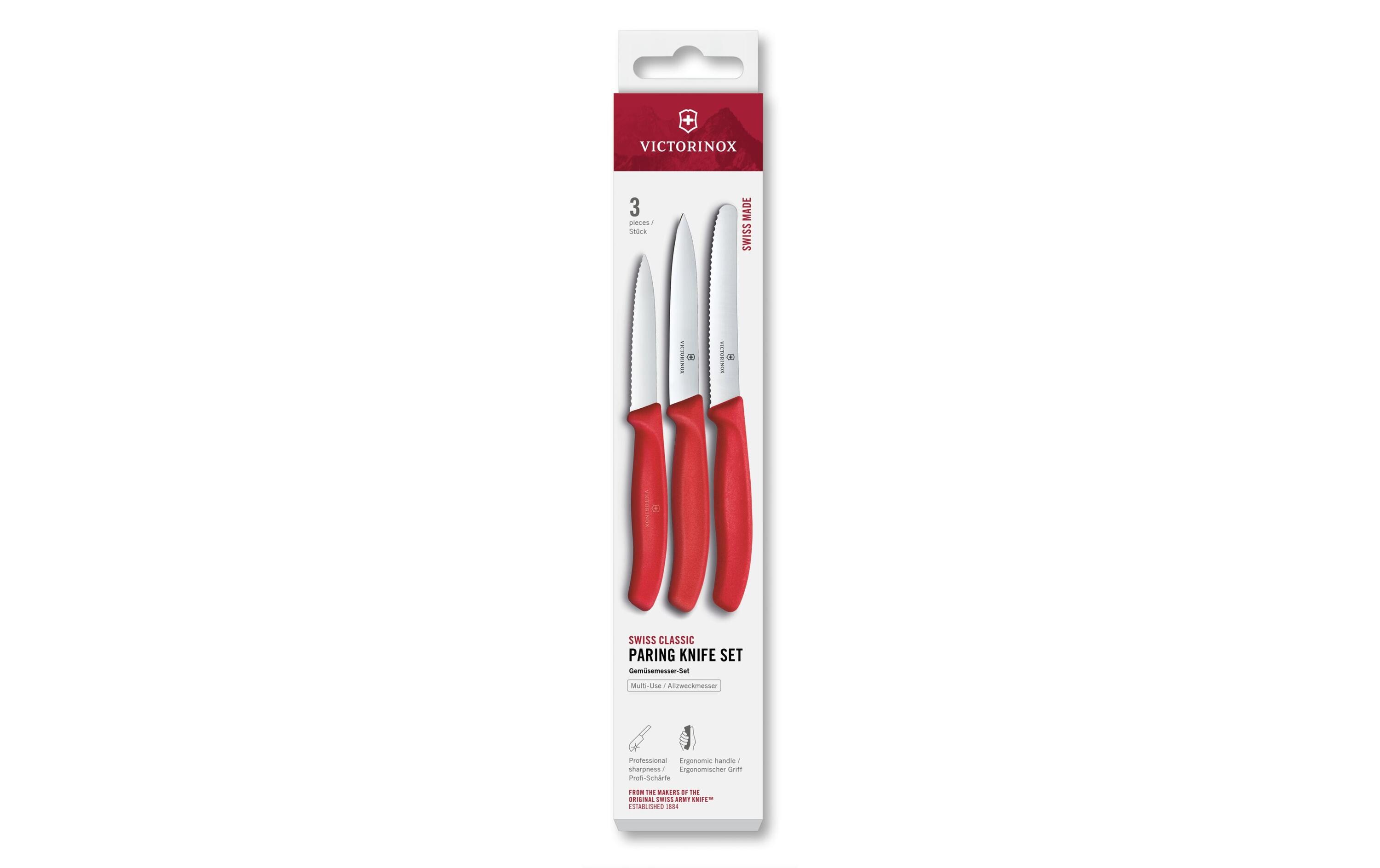 Gemüsemesser-Set Swiss Classic, RotDreiteiliges Set für Tomaten und Gemüse