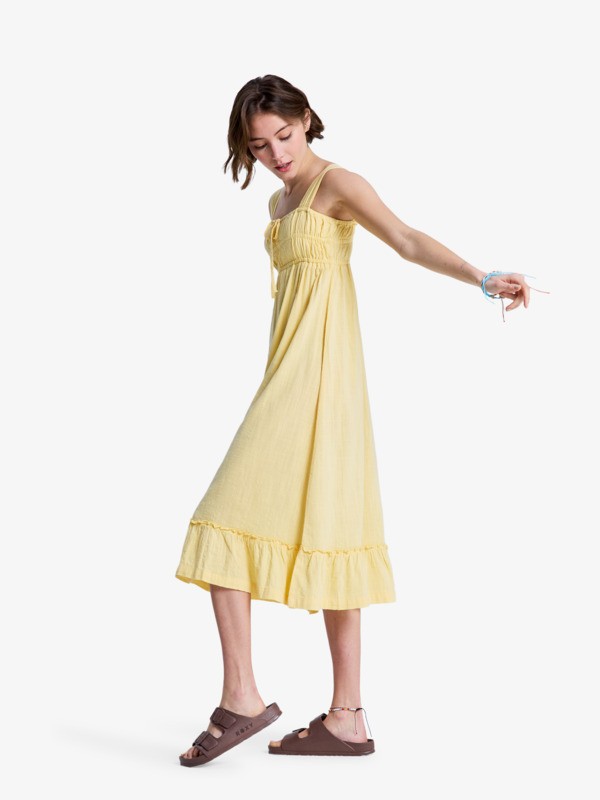 Paradise Winds Robe midi fluide avec corsage élastique Jaune Femme
