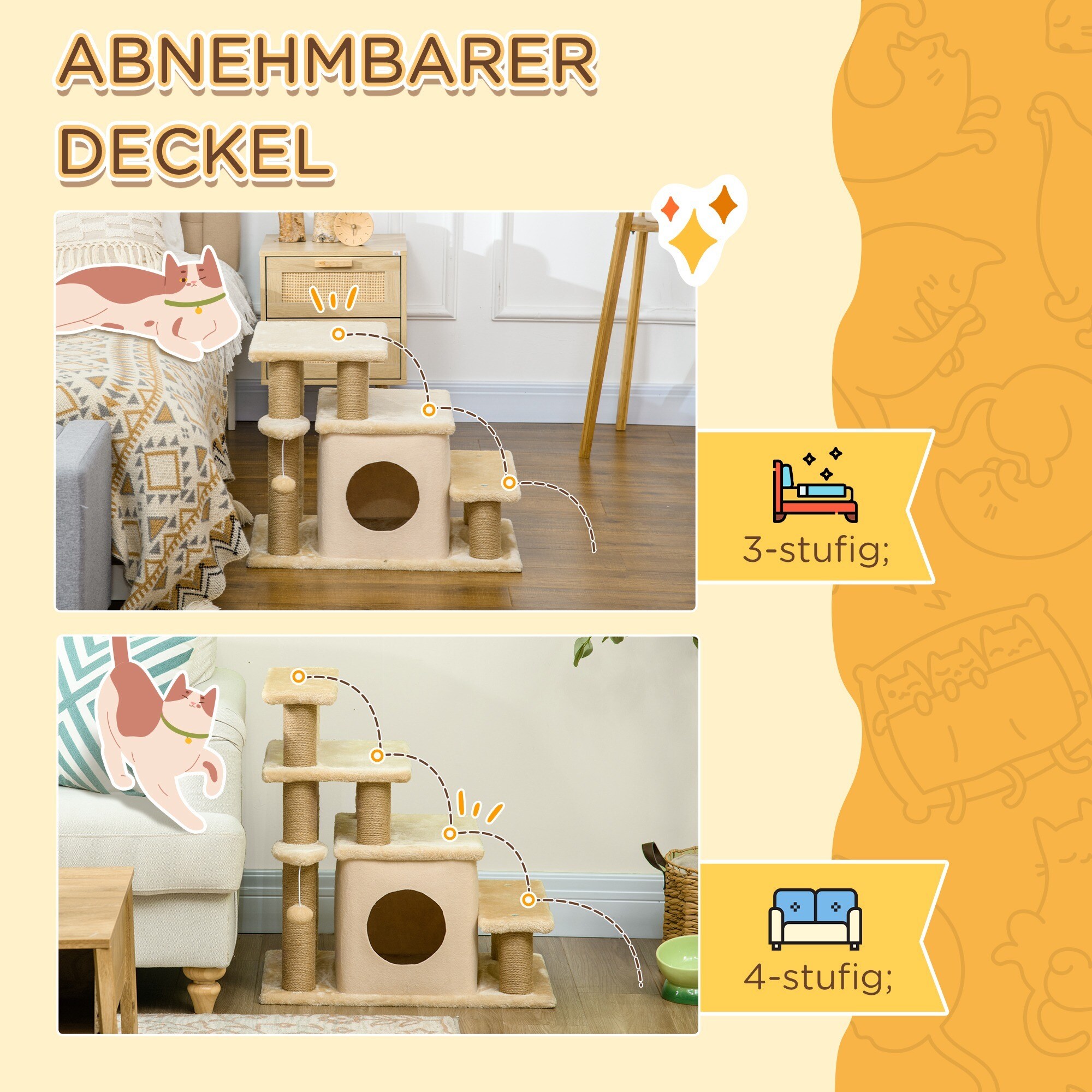 PawHut Hundetreppe mit Hütte beige 60L x 40B x 66H cm