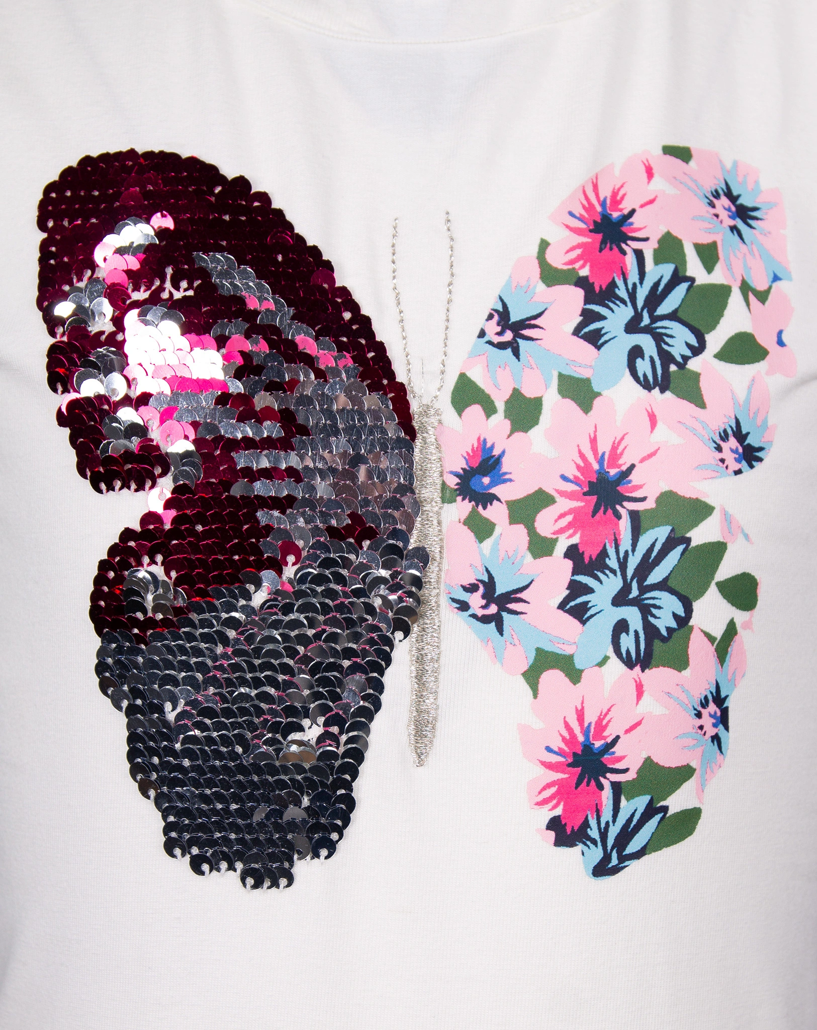 T-Shirt SCHMETTERLING mit Pailletten in ecru