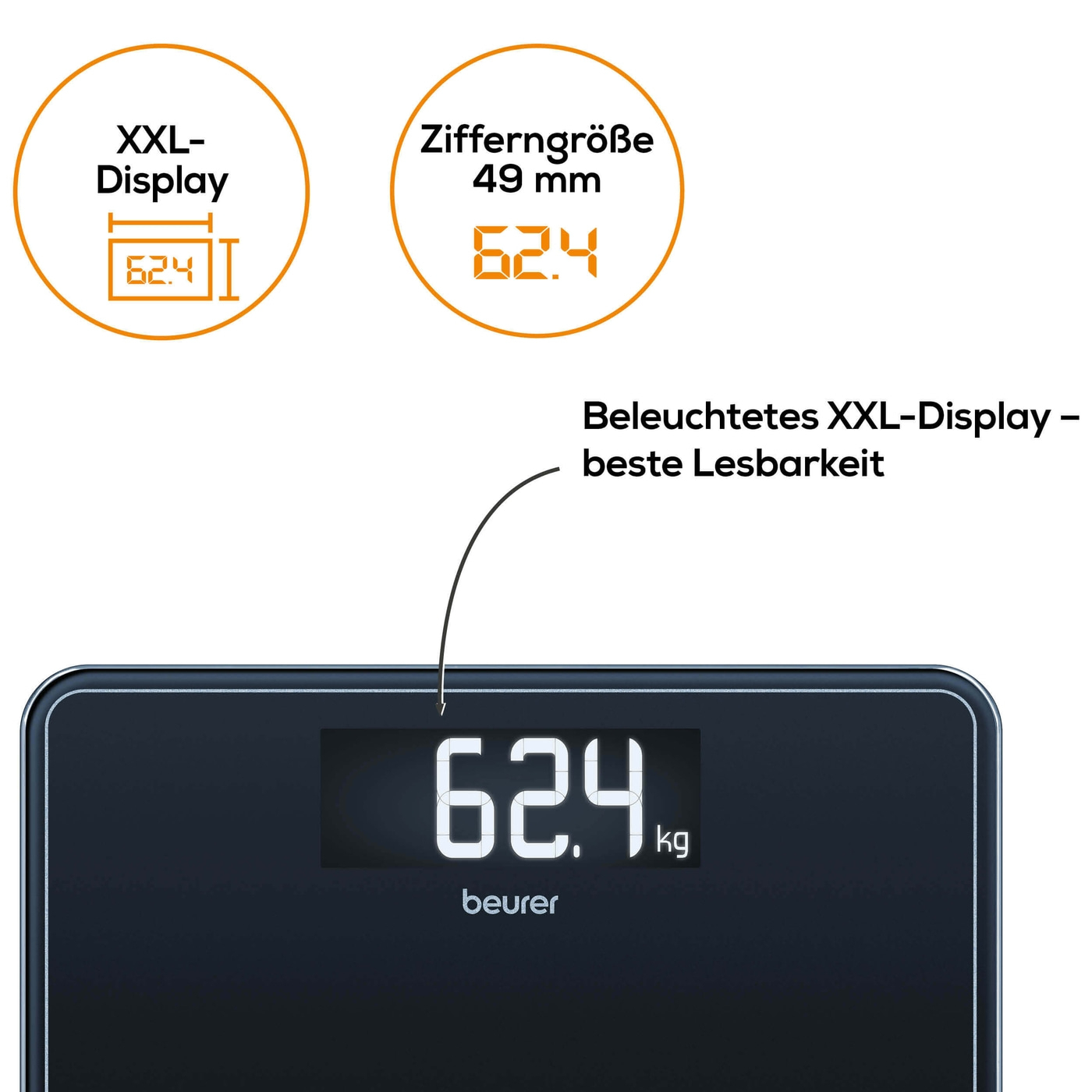 GS 410 Glaaswaage Signature Line LED Personen Waage inkl. 3x AAA Batterien (73576) - Schwarz