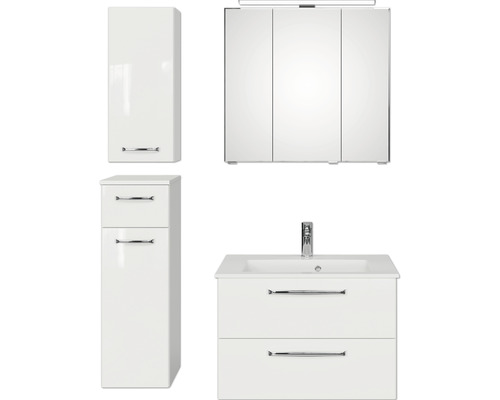 Pelipal Kumba badkamermeubelset (B x H x D): 107 x 200 x 50 cm, witte glanzende fronten, 5-delige set inclusief witte mineraalstenen wastafel, badmeubel en wandkast (99.770126094)