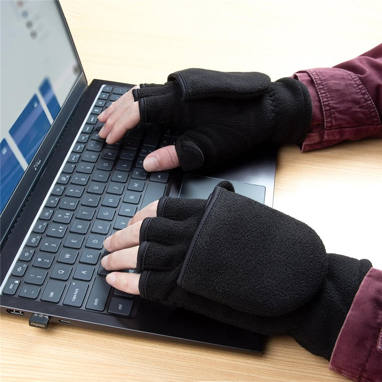 (1 Paar) Gr. XS Unisex Fleece Handschuhe Halbfinger Fäustlinge - Schwarz