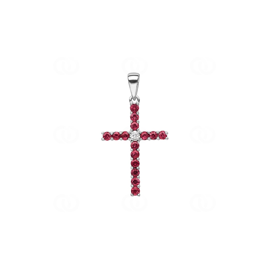 Kreuzanhänger 750/18 K Weissgold mit Rubinen & Diamant 0.01 ct H/si