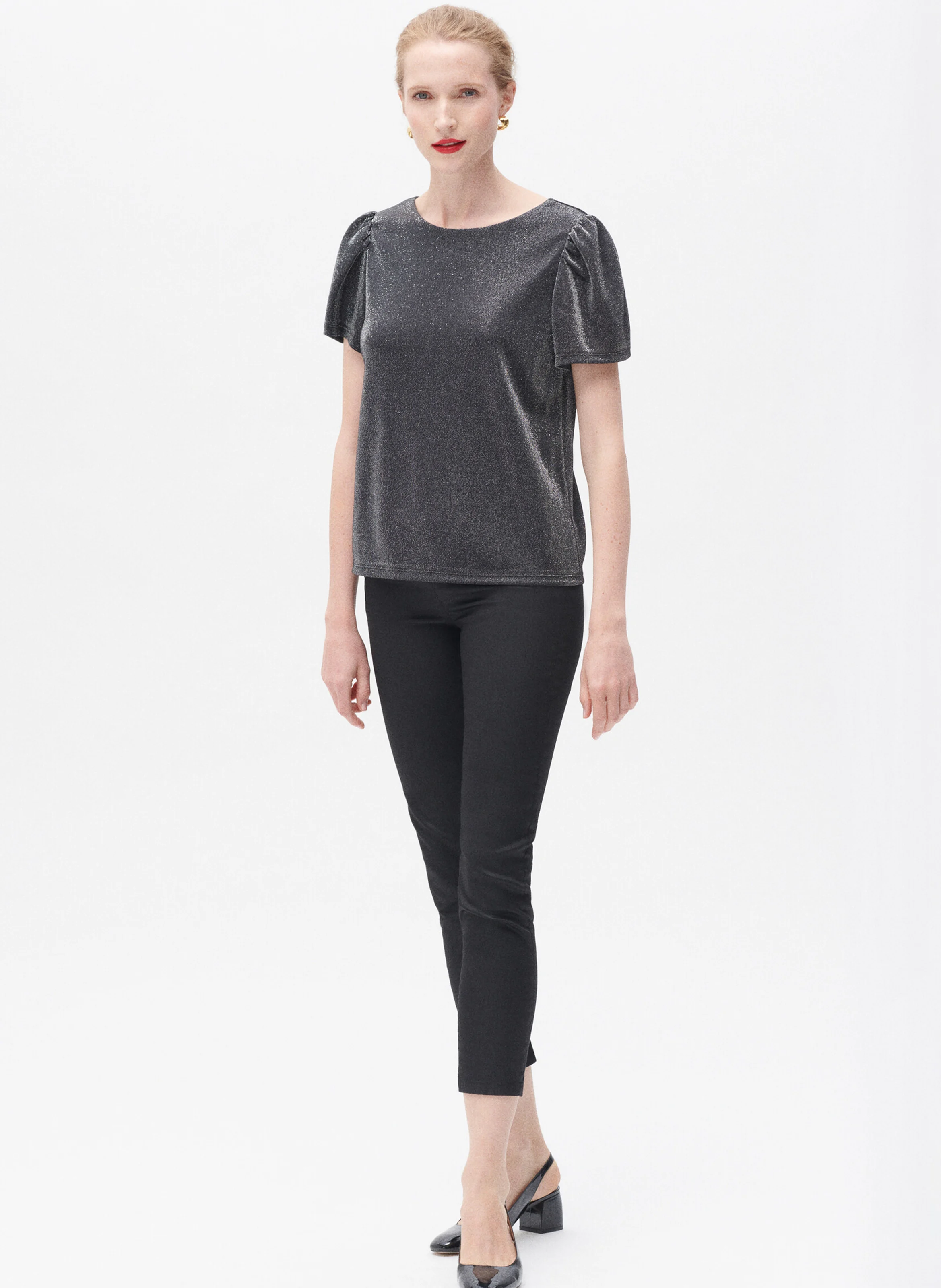 ALEXI - Tee-shirt col rond métallisé| Argent
