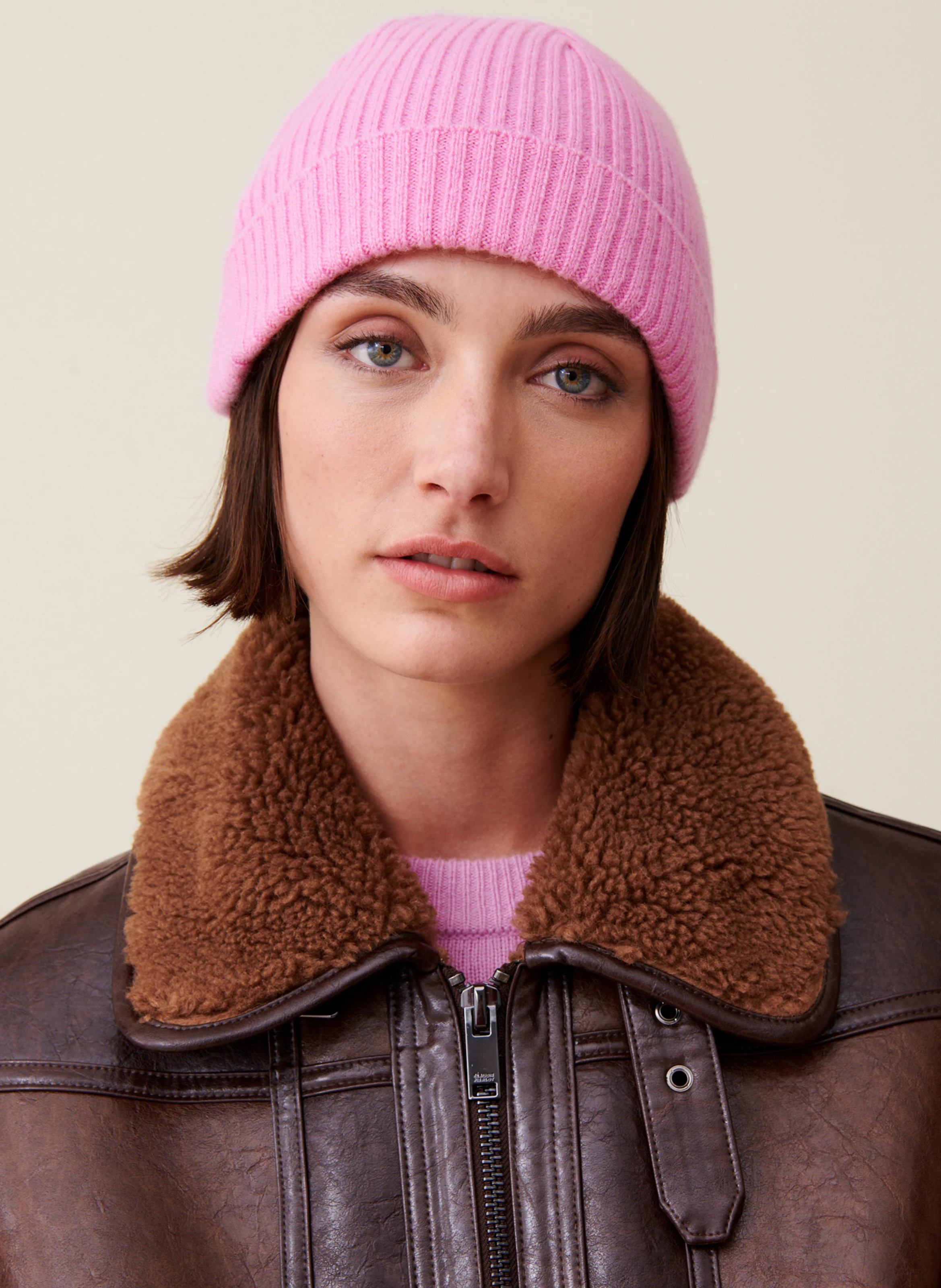 Bonnet tricoté en cachemire | Rose