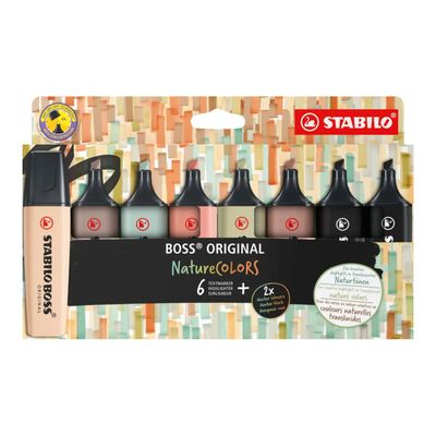 STABILO BOSS ORIGINAL NatureCOLORS - 8 Surligneurs - gris chaud, terre d'ombre, beige, vert boueux, vert terre, noir
