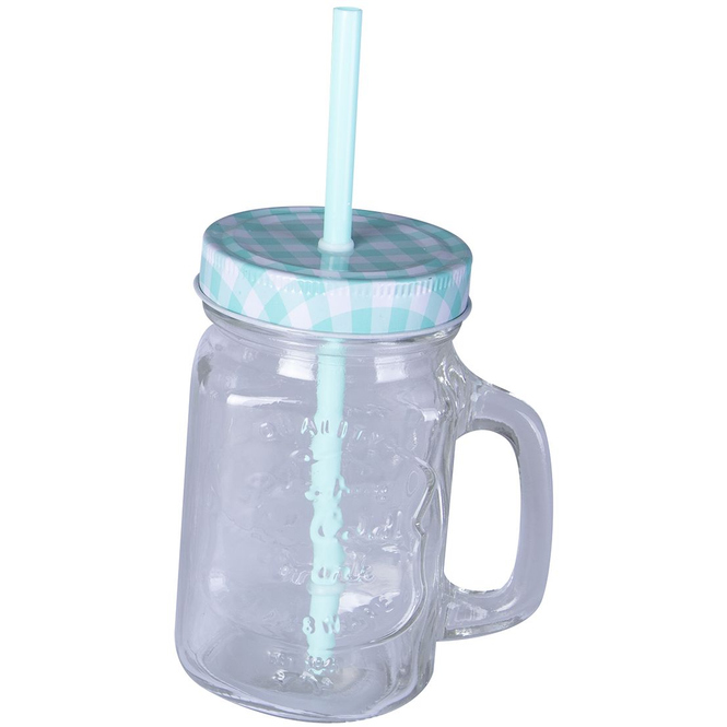 Trinkglas mit Deckel und Trinkhalm - 450 ml - 1 Stück