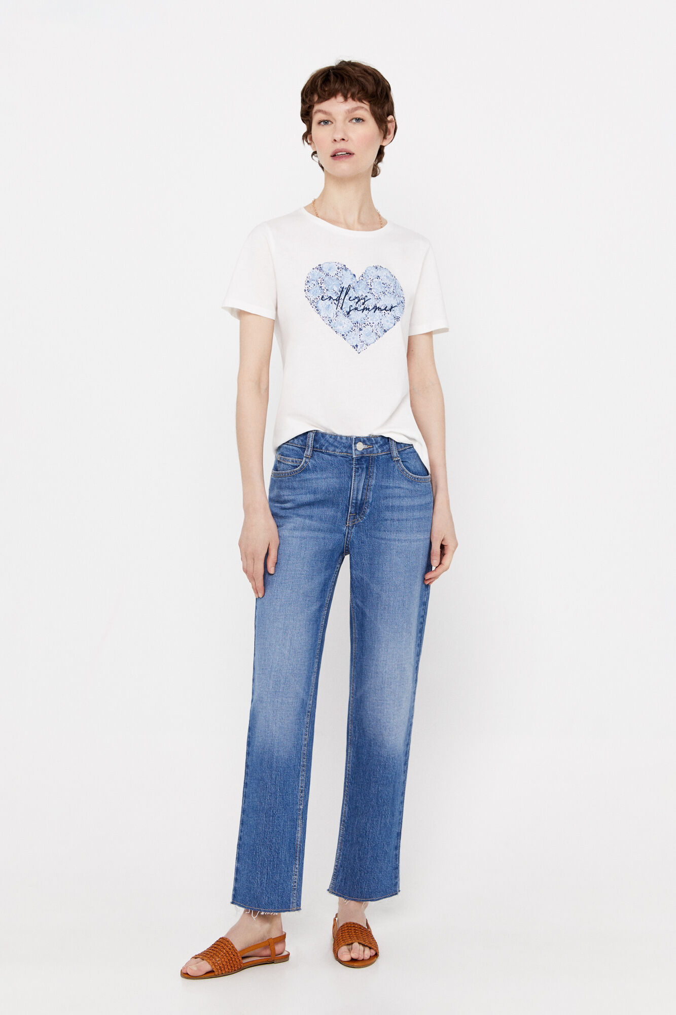Camiseta com estampa floral - Estampa branca