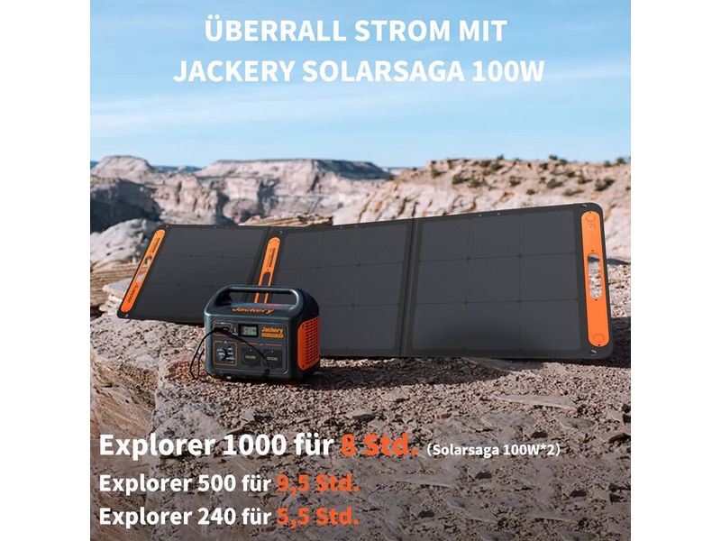 Jackery Solarpanel SolarSaga 100 W Solarmodul für Explorer 240/500/1000 Powerstation