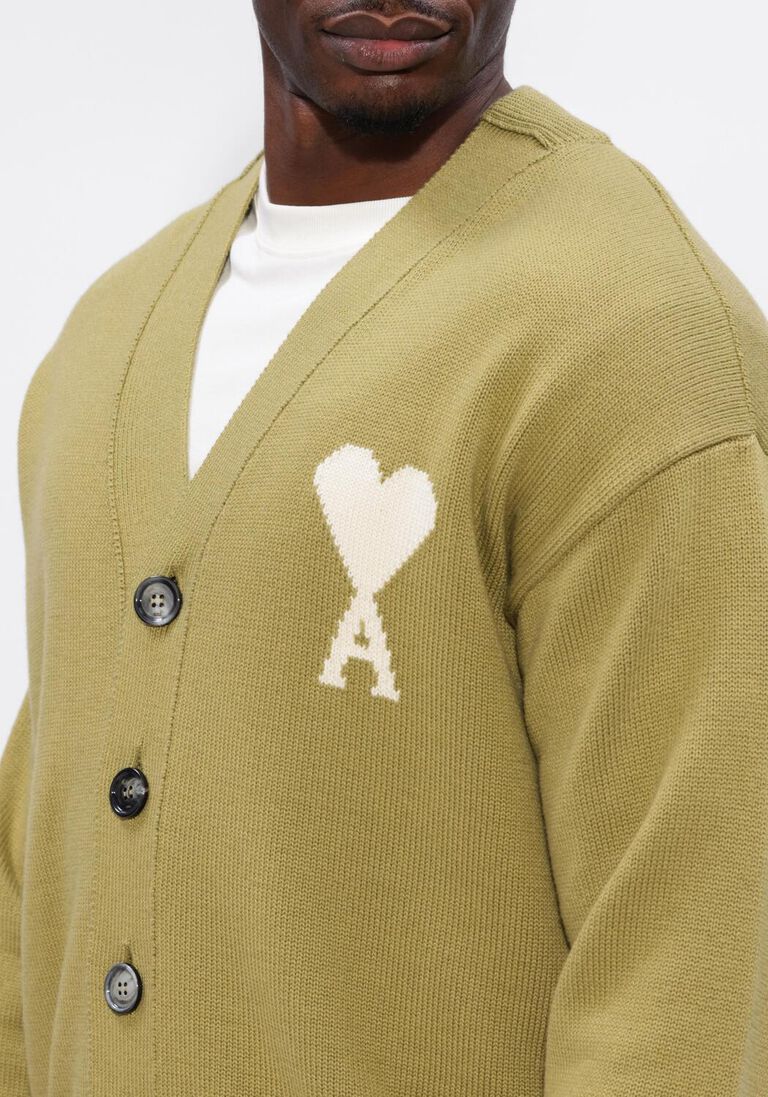 groene ami paris vest cardigan with contrasted ami de coeur