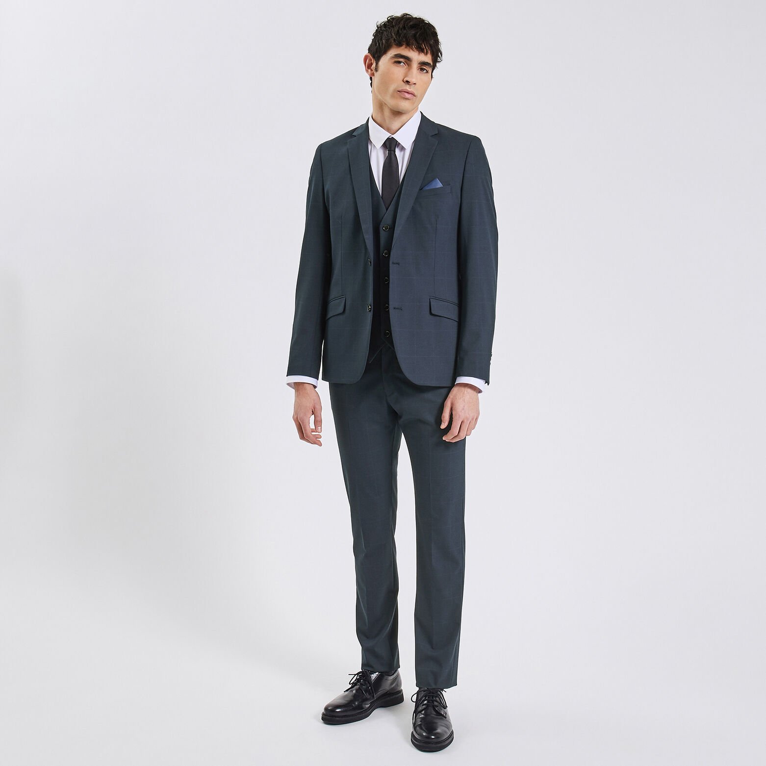 Gilet de costume slim à carreaux Bleu
