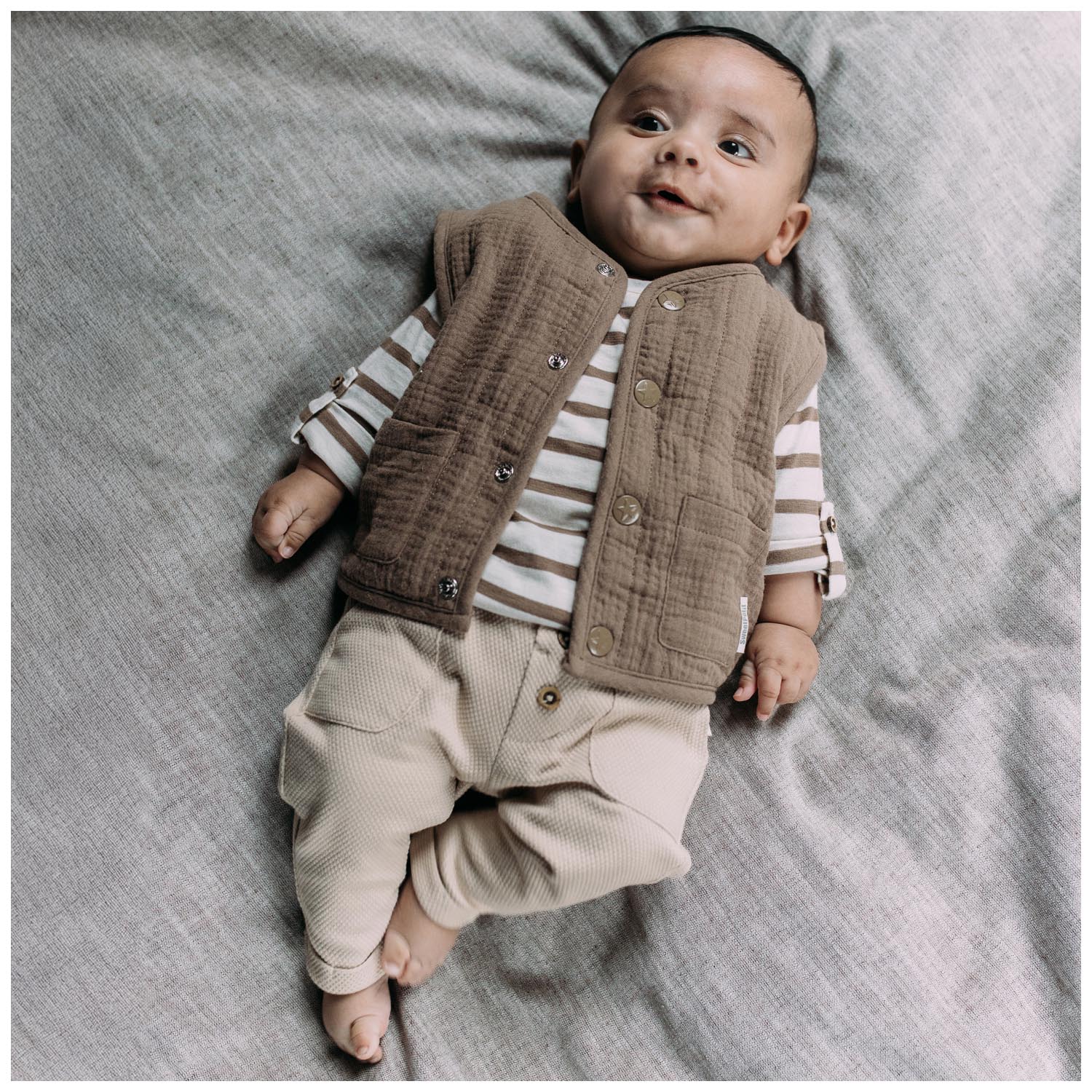 Sweet Petit baby shirt Jens lange mouwen strepen taupe