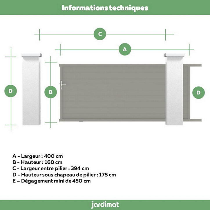 Portail Jardimat coulissant aluminium Alpes gris quartz - 400 x h.160 cm