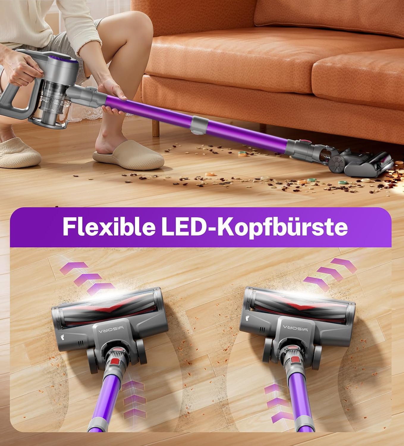 Akku Staubsauger, 28000Pa/175W/55Min Staubsauger Kabellos, Anti-Tangle-Bürste und Selbststehend, Ultraleichter Handstaubsauger akku vacuum cleaner Stielstaubsauger für Teppichen, Hartboden, Tierhaare