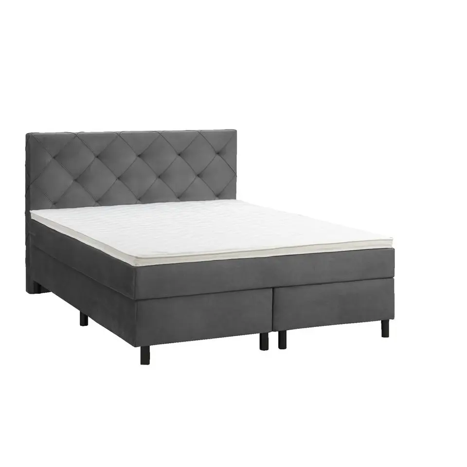 Boxspring Liv geruit - grijs - 140x200 cm - ronde poot