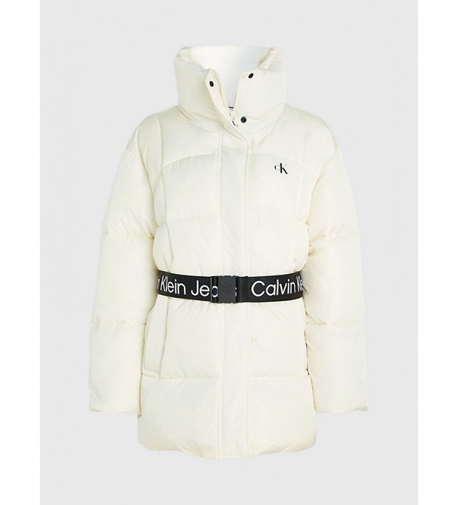 Casaco de penas Calvin Klein Jeans de corte folgado com cinto, branco