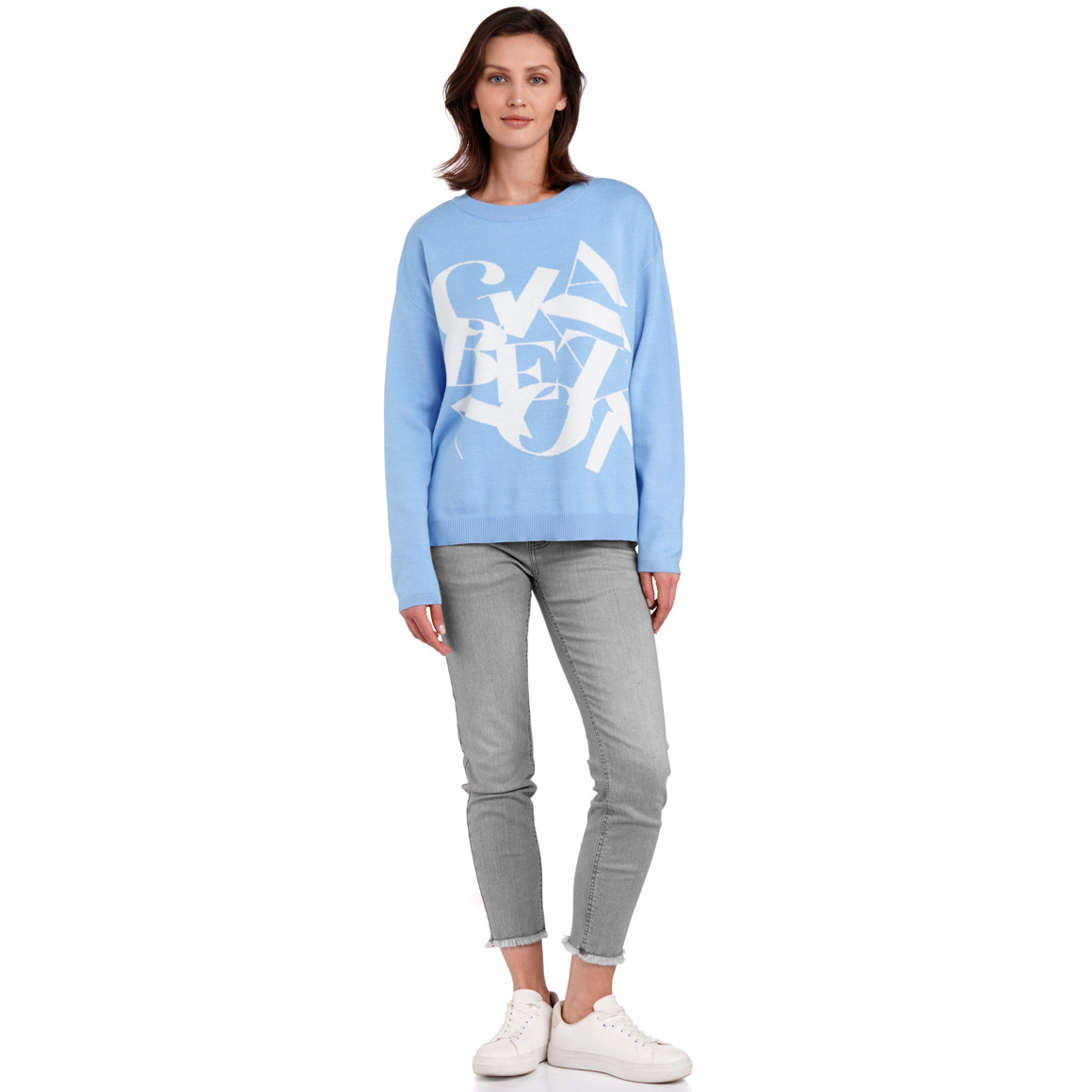 Gina Benotti Damen Strickpullover mit Buchstaben-Motiv hellblau