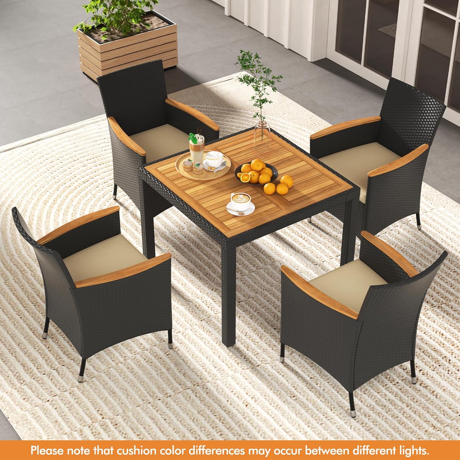 GIANTEX Rattan Gartenmöbel Set, Sitzgruppe Garten Lounge 4 Stühle mit Tisch, Rattan Lounge Möbel Outdoor, Terrassenmöbel Balkonmöbel Set für 4 Personen, Gartengarnitur Sitzgarnitur Garten Essgruppe