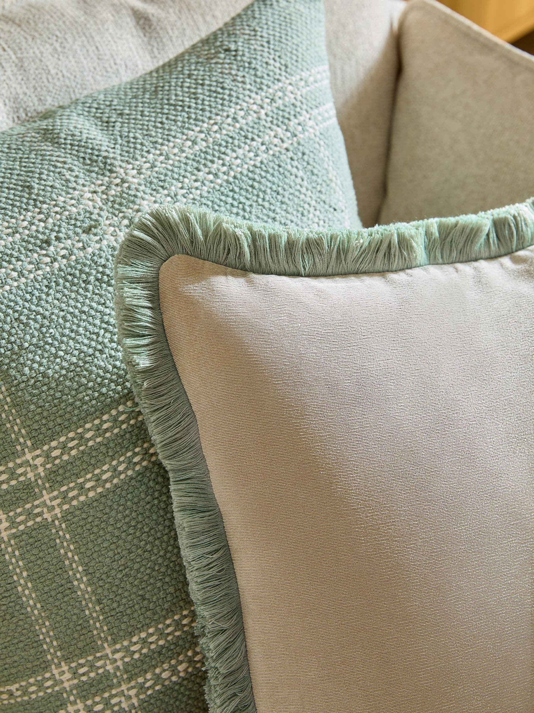 Soft Velour Contrast Fringe Cushion