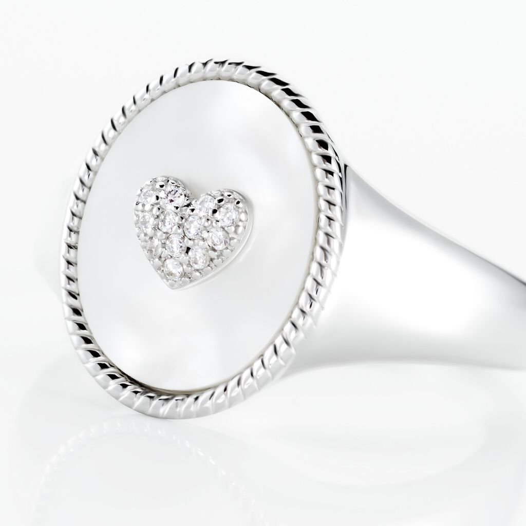Chevalière Aracely Argent Blanc Nacre Oxyde De Zirconium