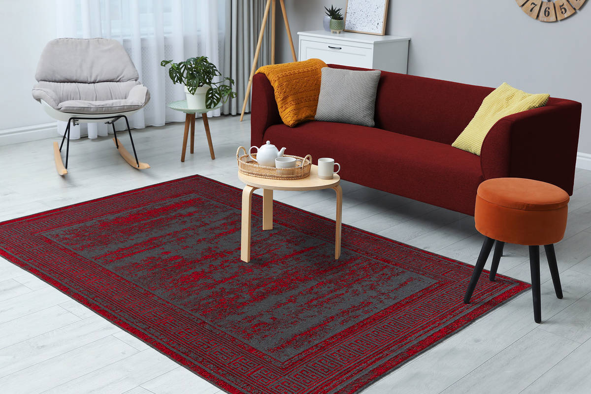 Flachgewebeteppich KALEVI 300 - rot - mit 3D-Struktur - 80x150 cm