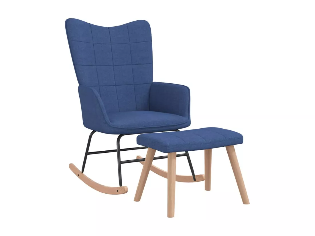 Chaise à bascule avec tabouret Bleu Tissu