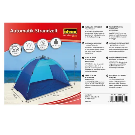 Idena 40233 Automatic Strandzelt 190x100x110cm