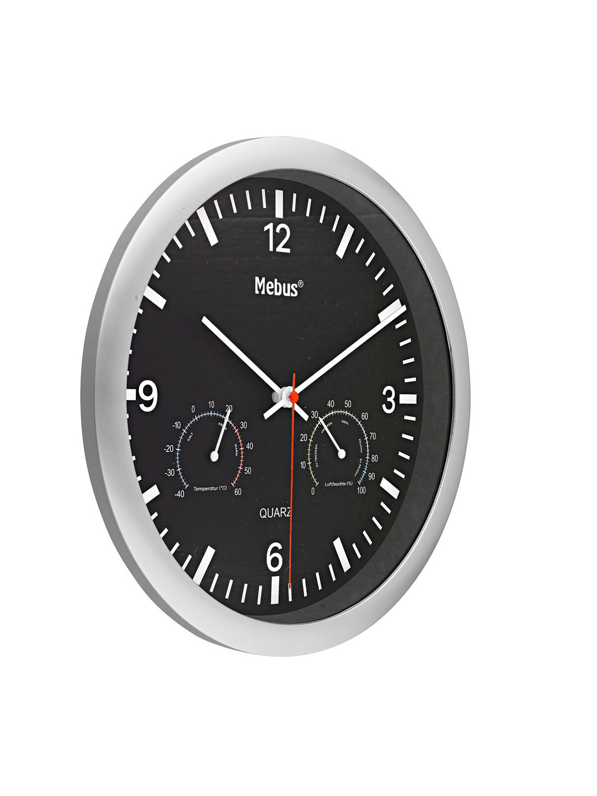 Quarz-Wanduhr mit Klimastation Schwarz