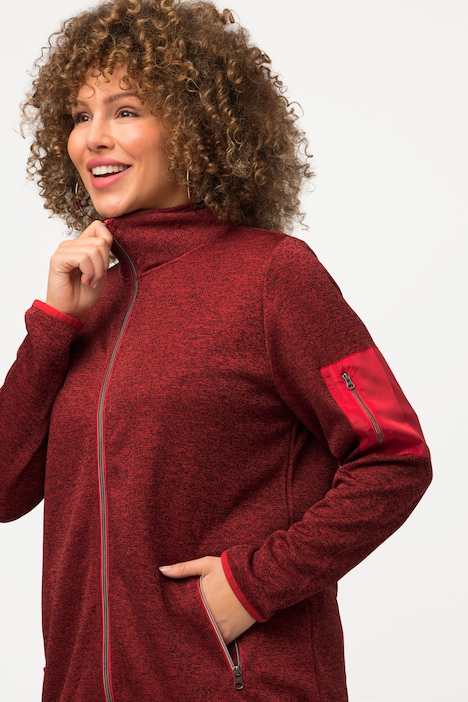 Strickfleece-Jacke, Stehkragen, Zipptaschen