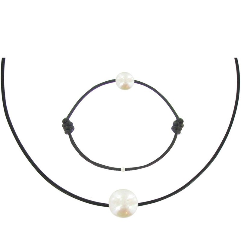 Set Collier et Bracelet Lien La Perle Blanche des Poulettes - Classics - Noir