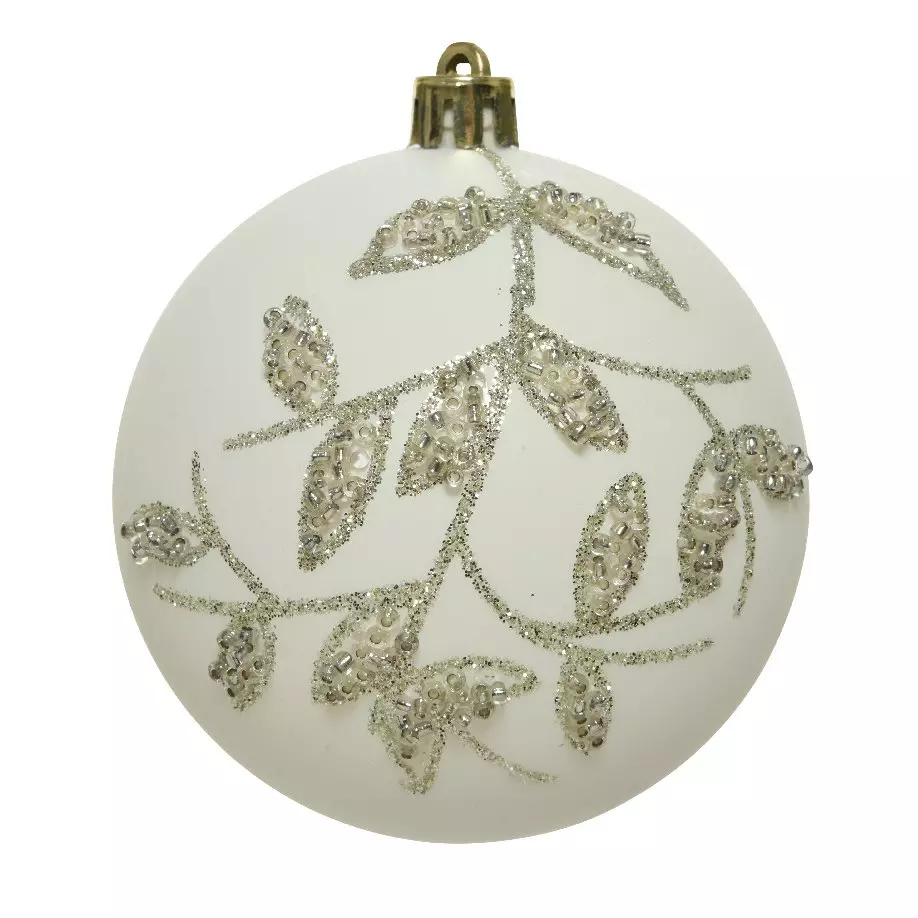 Lot de 12 boules de Noël en verre (D80 mm) Brancia Blanc laine