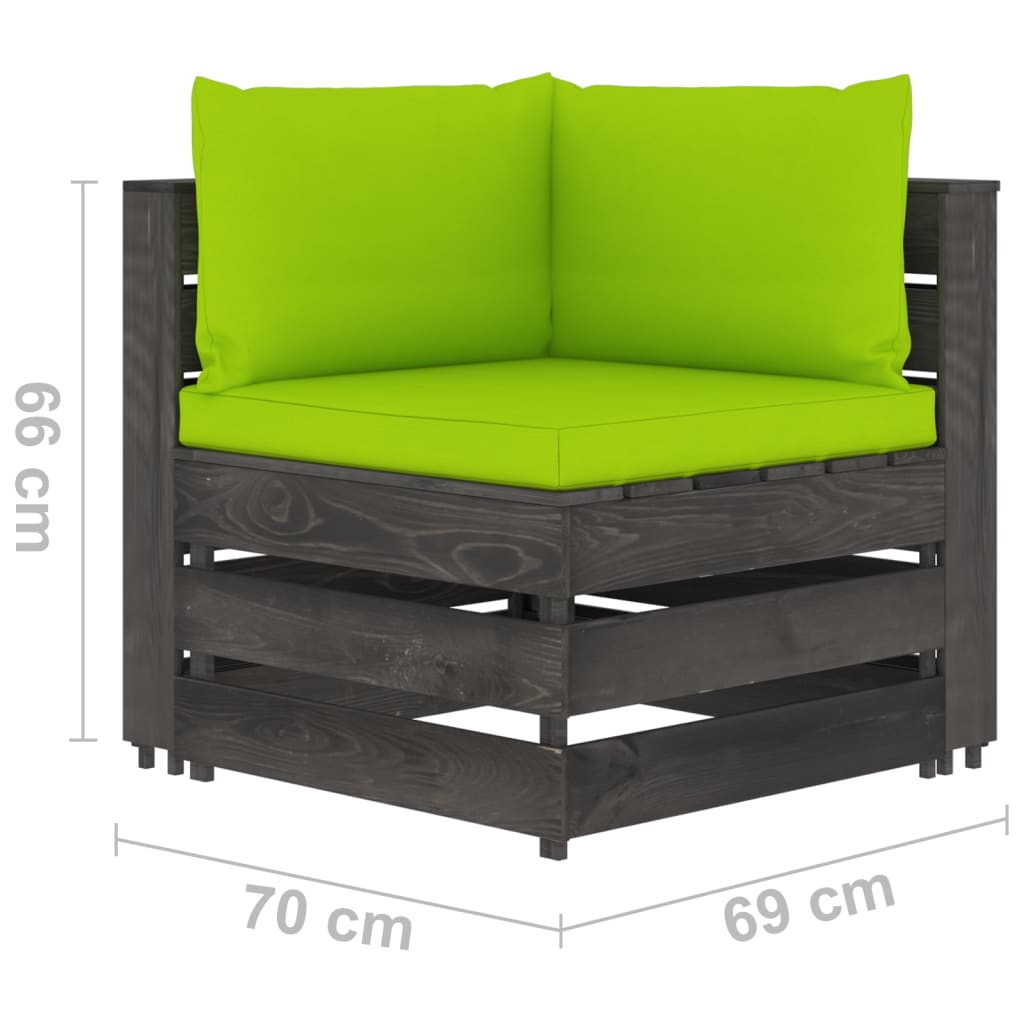 Salon de jardin meuble d'extérieur ensemble de mobilier 9 pièces avec coussins bois imprégné de gris
