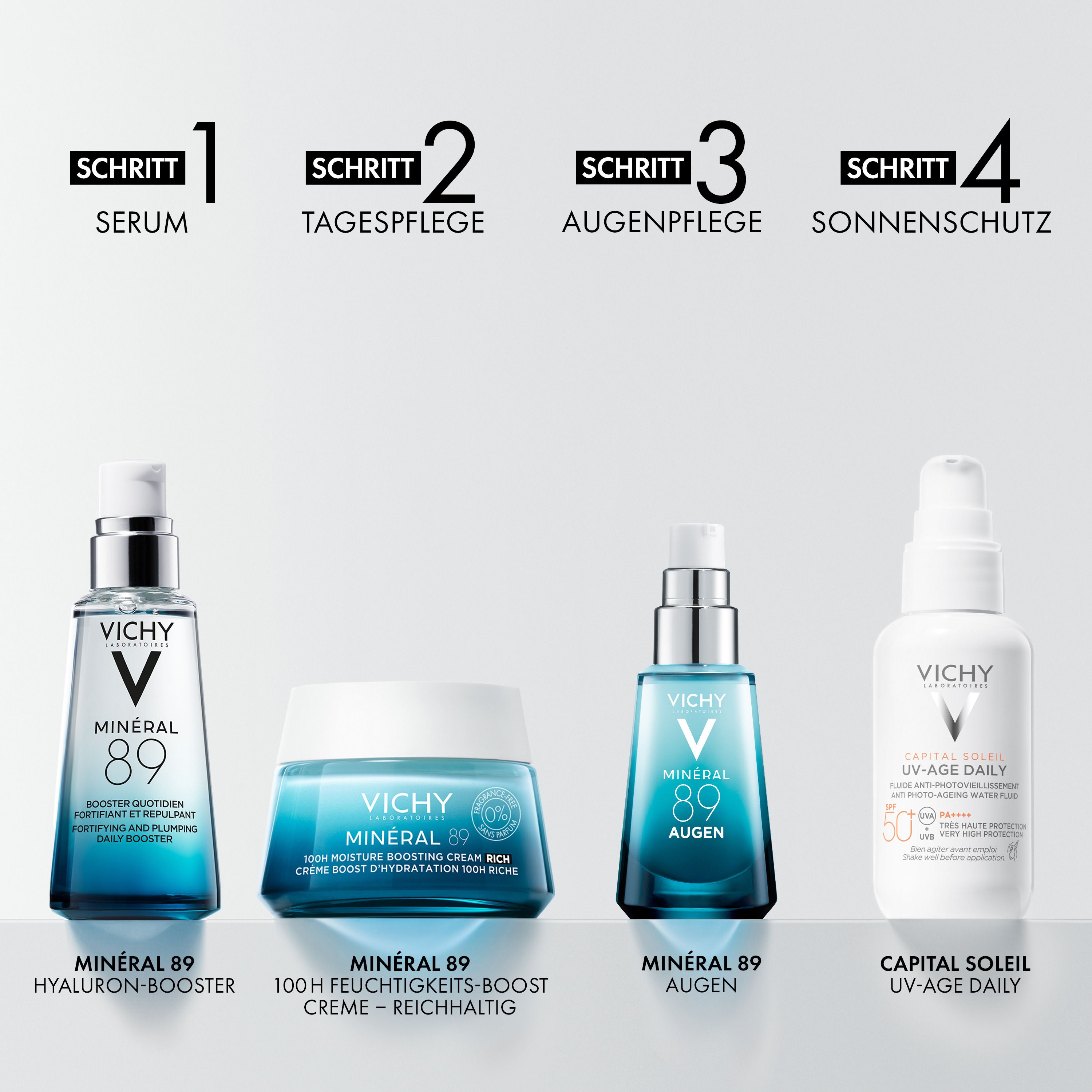 Vichy Minéral 89 100H Feuchtigkeits-Boost Creme - Reichhaltig: Für trockene Haut mit Hyaluronsäure, Mineralien, Niacinamid (B3), Squalan & Lipiden + Mineral 89 72h Cream 15ml GRATIS