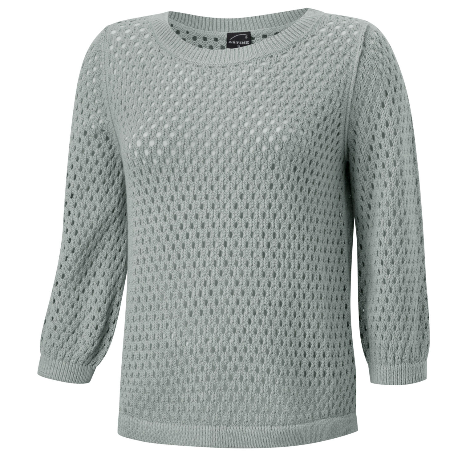 Gestrickter Ajourpullover mit Rundhalsausschnitt