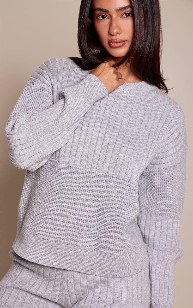 Gris Sweat-shirt Côtelé Chiné À Col Rond Petite