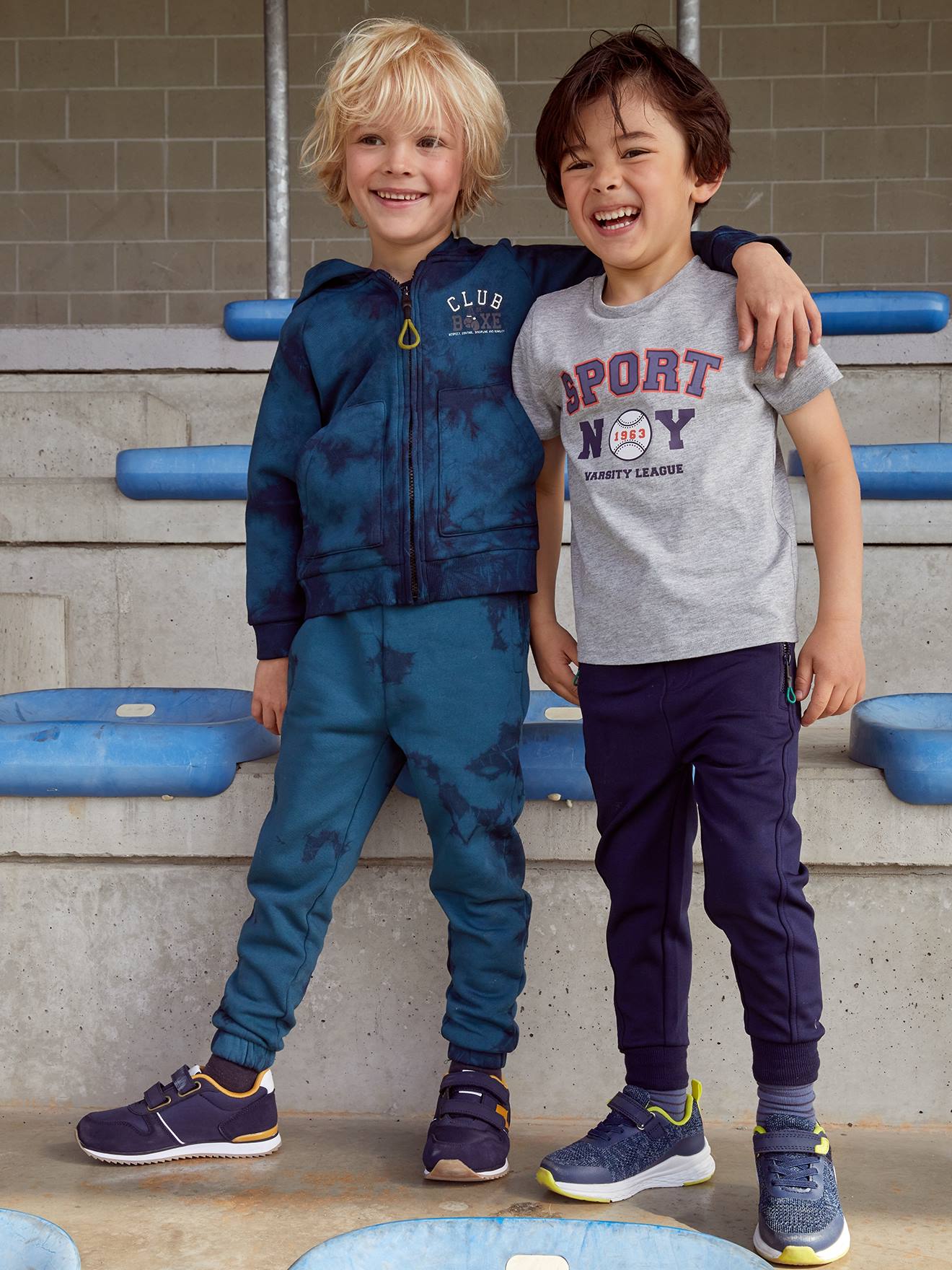 Moletom com zíper tie-dye para menino, lavagem azul escura