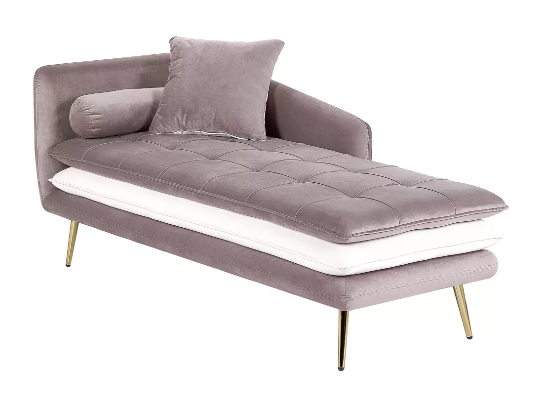 Chaise longue en velours marron clair / blanc et pieds dorés GONESSE
