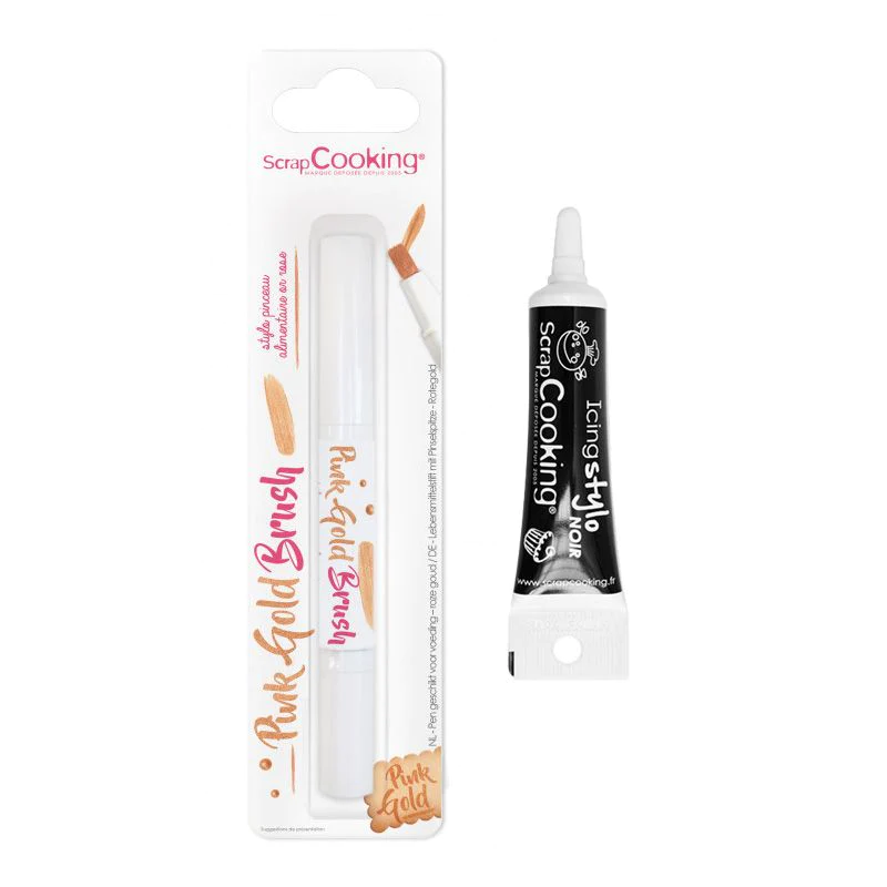 Stylo pinceau alimentaire doré 2 ml + Stylo de glaçage noir Scrapcooki