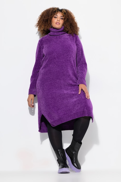 Chenille-Kleid, Strukturstrick, Rollkragen, Langarm