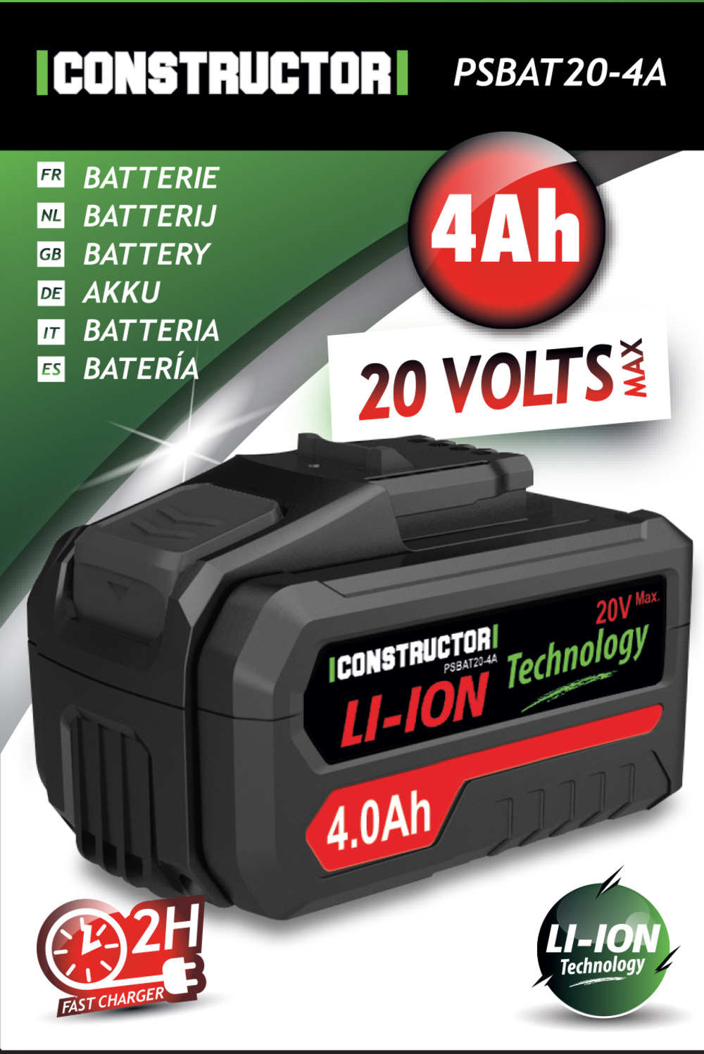 Batterie lithium max 20v - 4ah - constructor