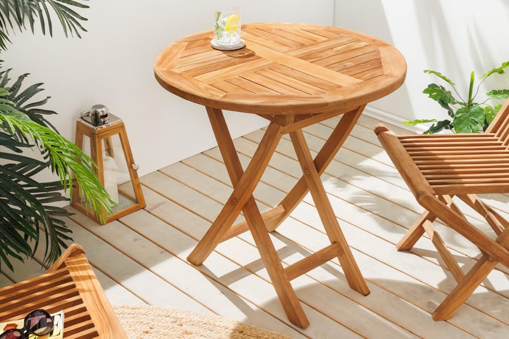 Riess Ambiente Massiver Gartentisch Empire Teak 70cm Teakholz rund klappbar Outdoortisch Garten Tisch