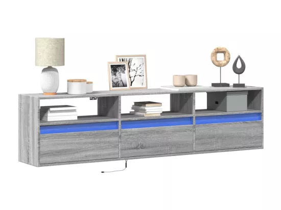 Meuble TV mural avec LED sonoma gris 180x31x45 cm