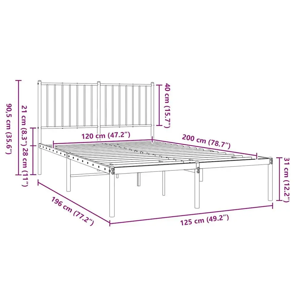 vidaXL - Metalen bed frame met hoofdbord - Zwart - 120x200 cm