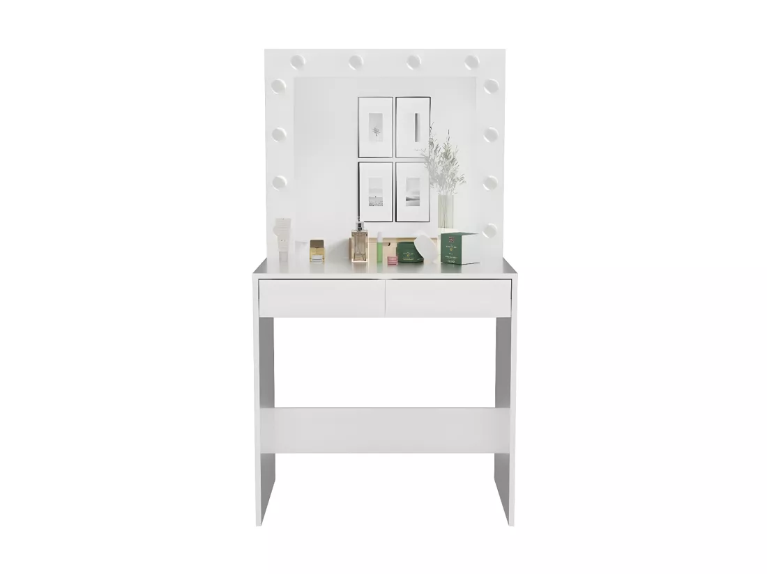 MARINA - Coiffeuse avec miroir + éclairage LED - 2 tiroirs - Dimensions 81x50x80 cm